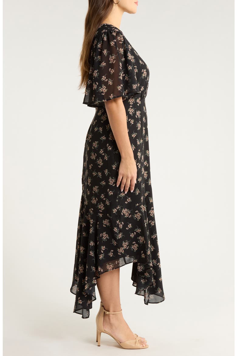 Kim Balboa Floral Asymmetric Hem Dress, Alternate, color, BLACK-MULTI