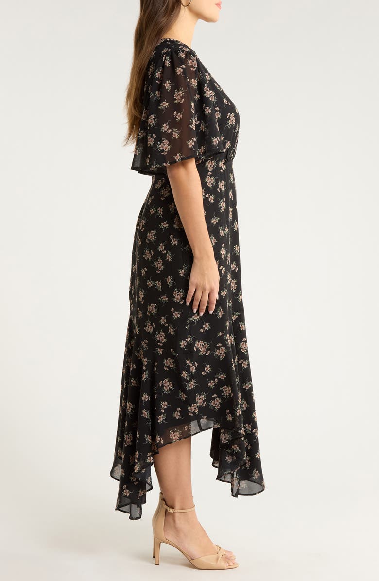 SUGARLIPS Kim Balboa Floral Asymmetric Hem Dress, Alternate, color, Black-Multi