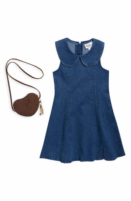 Kids' Peter Pan Collar Denim Dress & Crossbody Bag Set
