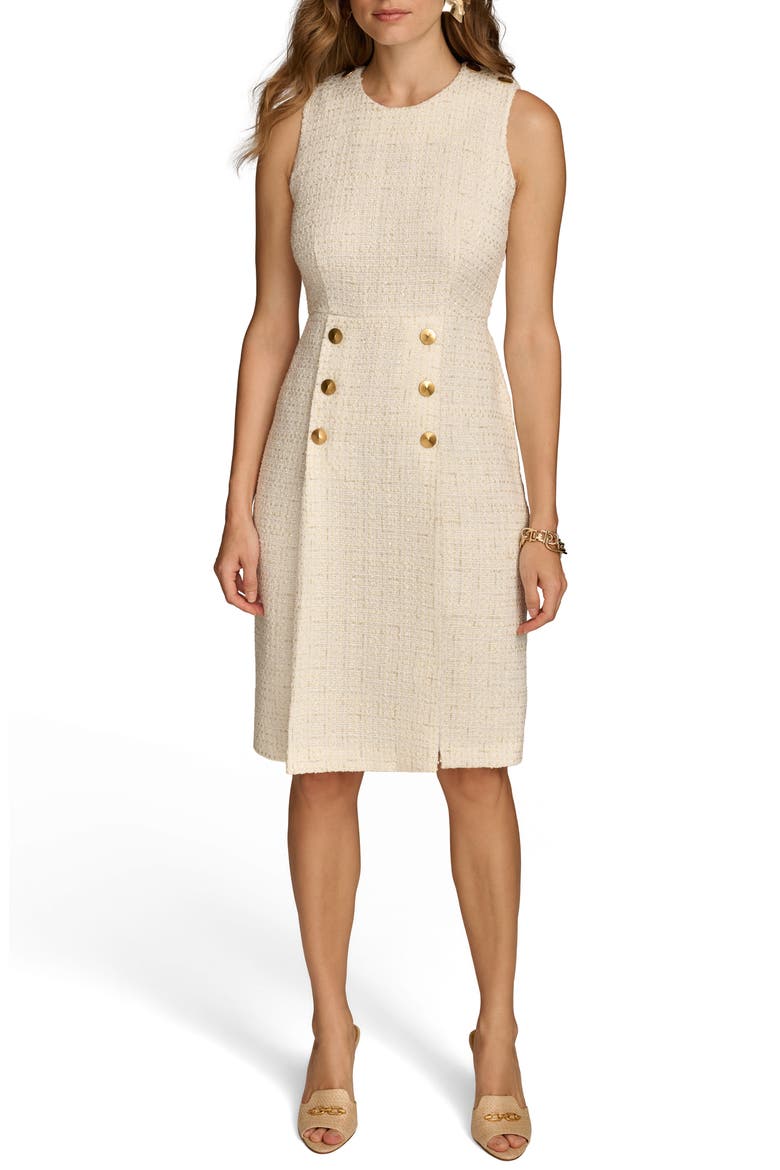 Sleeveless Tweed Sheath Dress, Main, color, CREAM/ GOLD