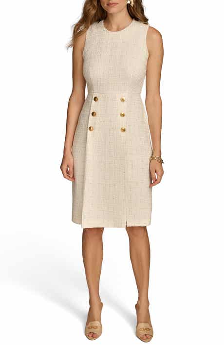 Sleeveless Tweed Sheath Dress