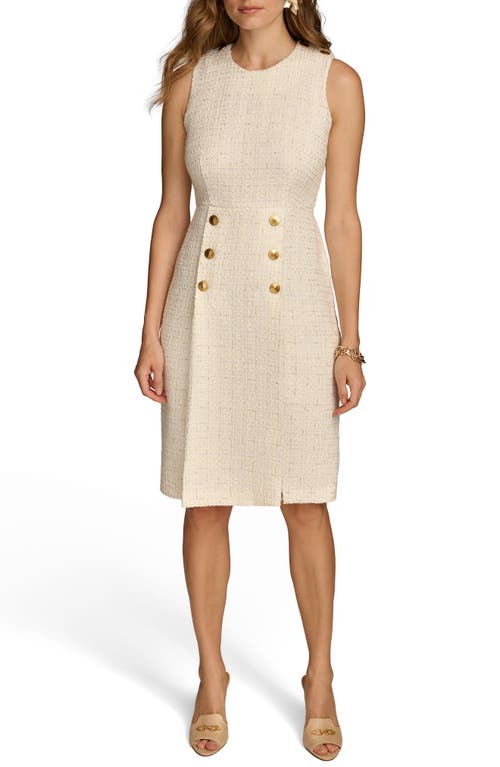 Donna Karan New York Sleeveless Tweed Sheath Dress in Cream/Gold 