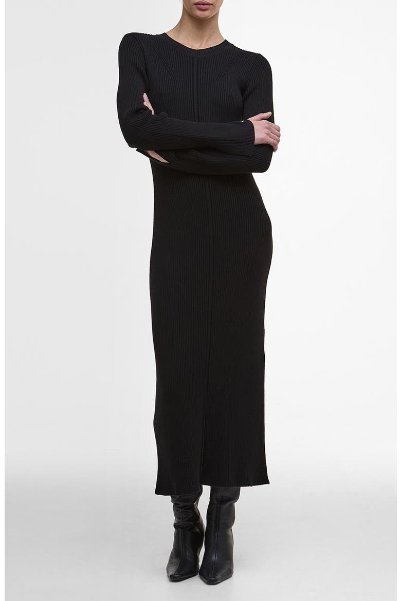 Anastasia Directional Rib Long Sleeve Cotton Sweater Dress, Main, color, BLACK