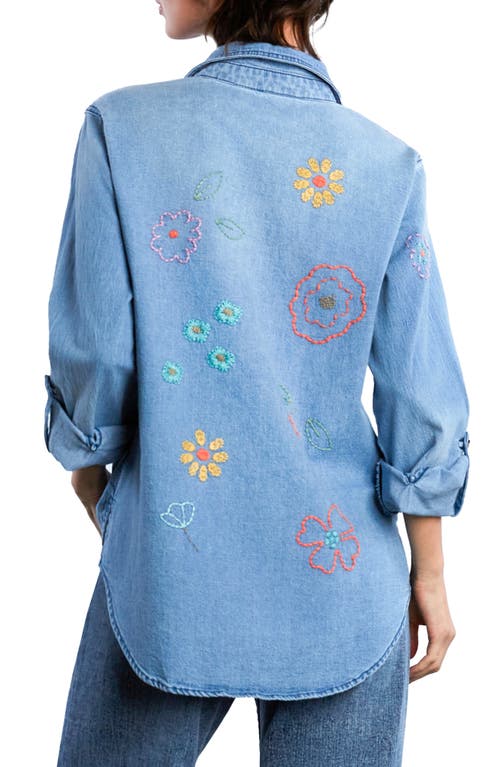 Billy T Happy Meadow Embroidered Denim Graphic Button-up Shirt