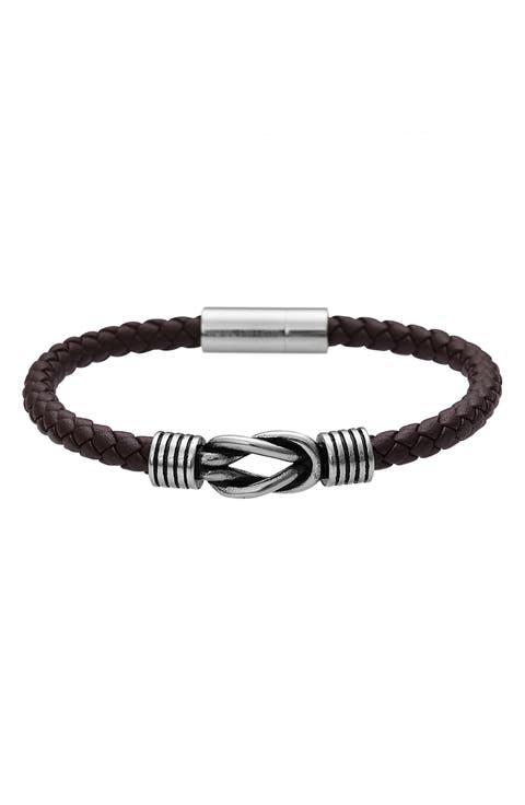 Men's Stainless Steel Knot Leather Bracelet