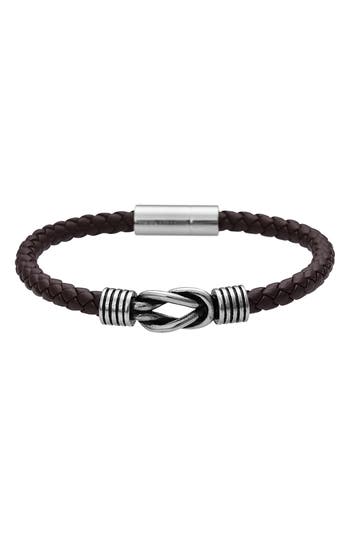 Geoffrey Beene Stainless Steel Knot Leather Bracelet