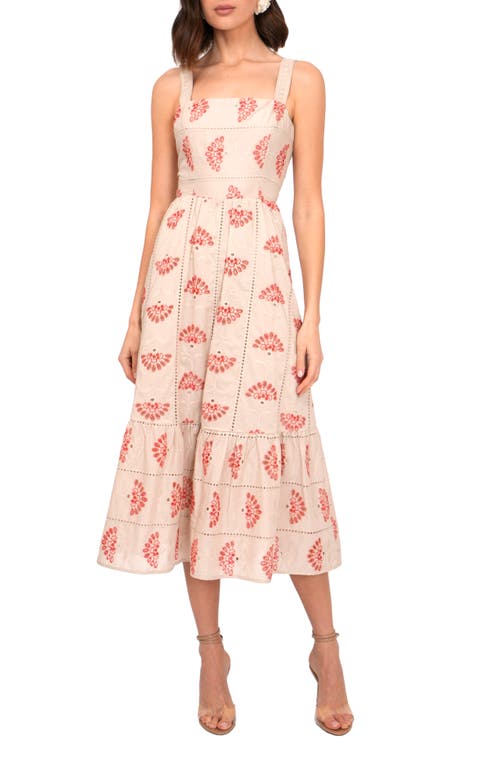 Adelyn Rae Merinda Eyelet Embroidered Dress In Sand/red