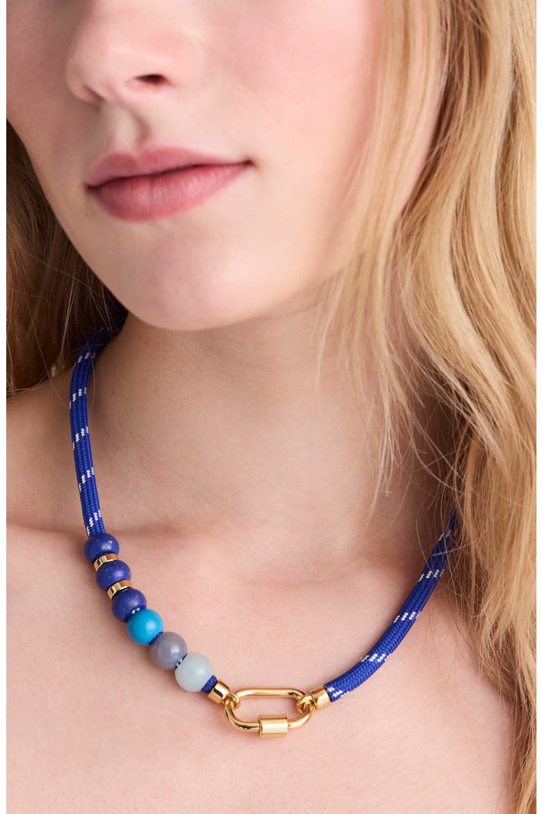 Semiprecious Beaded Carabiner Paracord Necklace, Alternate, color, RETRO BLUE