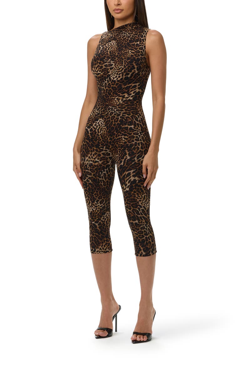 Leopard Print Asymmetrical Neck Capri Jumpsuit, Alternate, color, SPOTTED LEOPARD