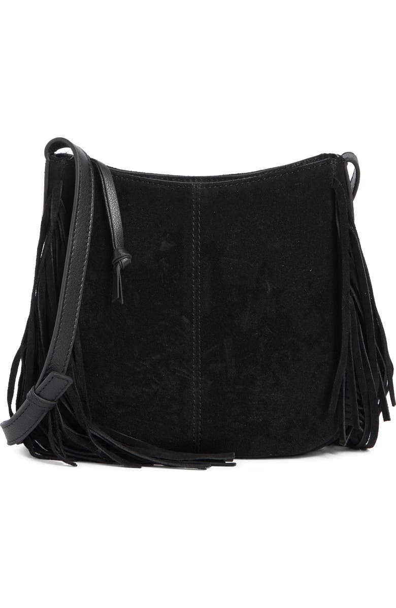 Lucky Brand Bran Nyra Small Fringe Crossbody Bag, Main, color, Black