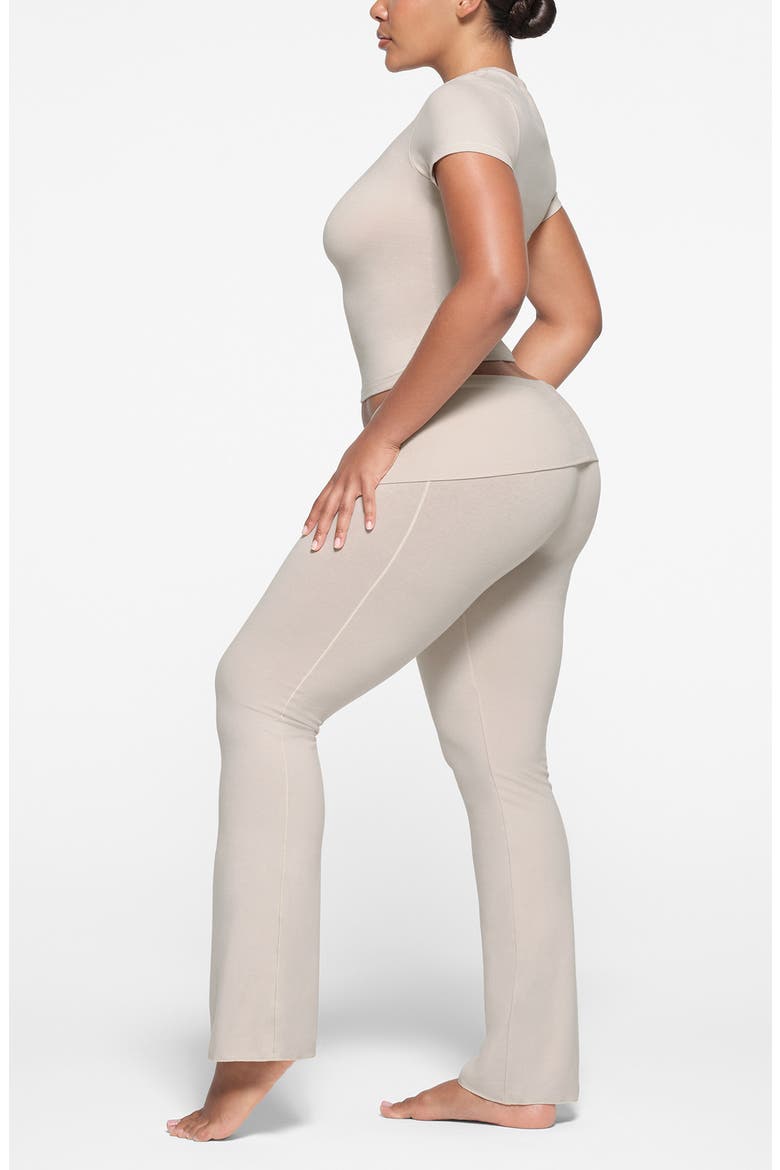 Stretch Cotton Jersey Foldover Pants, Alternate, color, STONE