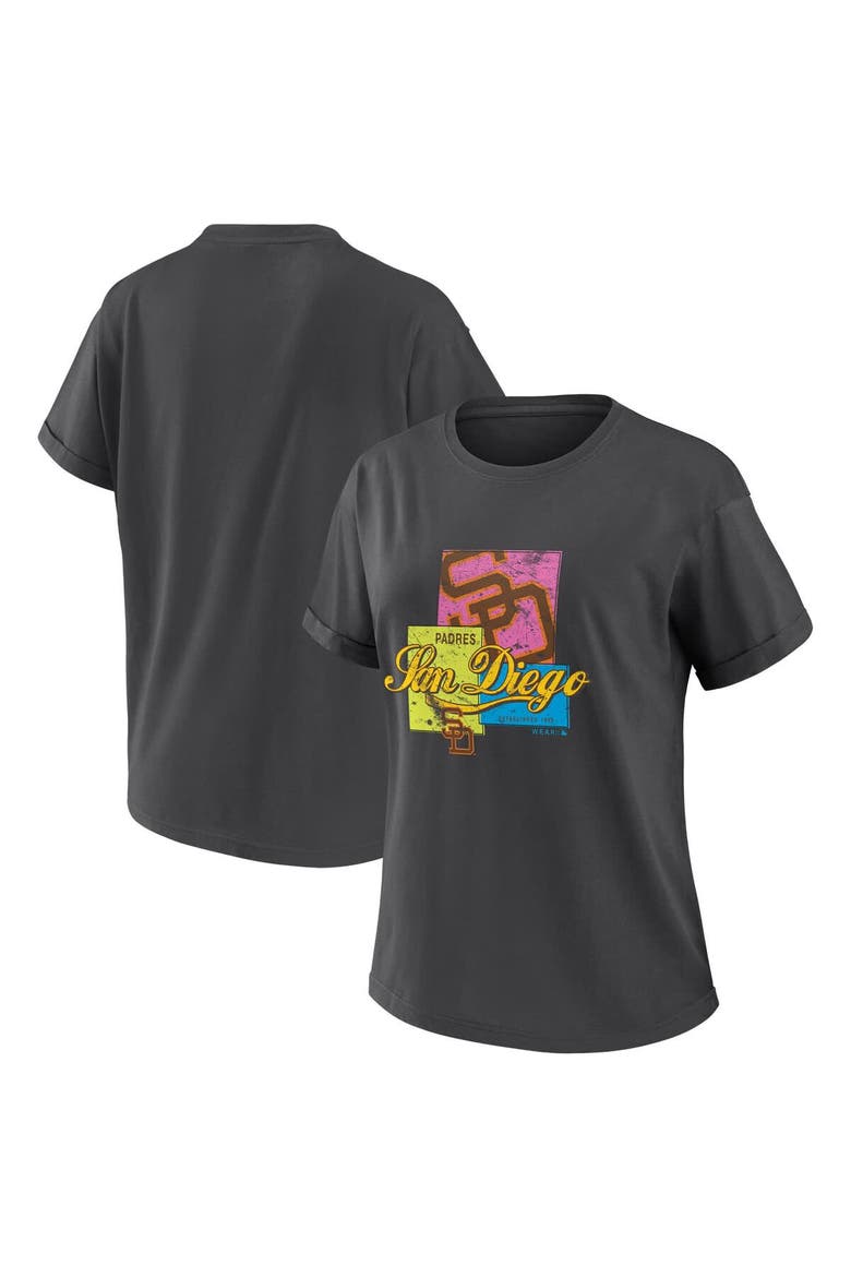 Women's WEAR by Erin Andrews Charcoal San Diego Padres Domestic Box Color Boyfriend T-Shirt, Main, color, Charcoal