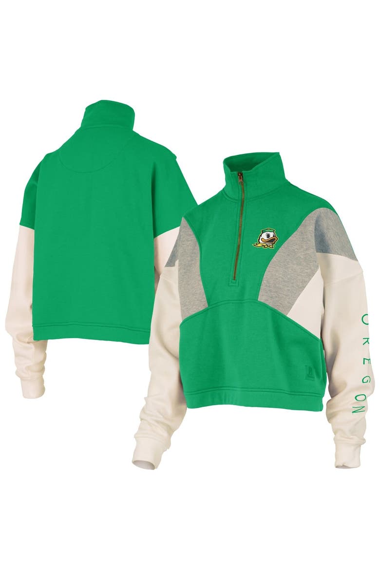 Women's Pressbox  Green Oregon Ducks Ferrara Color Block Quarter-Zip Sweatshirt, Main, color, Green