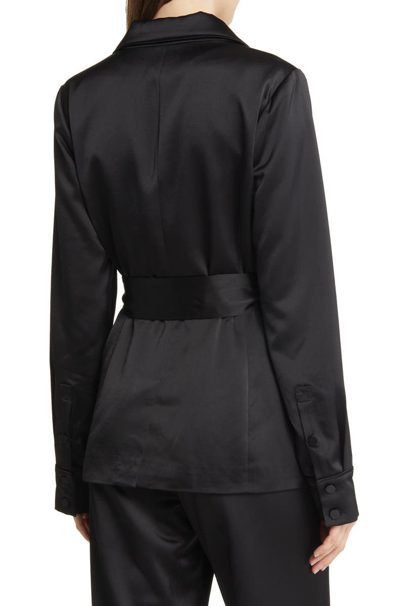 PAIGE Havenn Tie Waist Satin Blazer, Alternate, color, Black