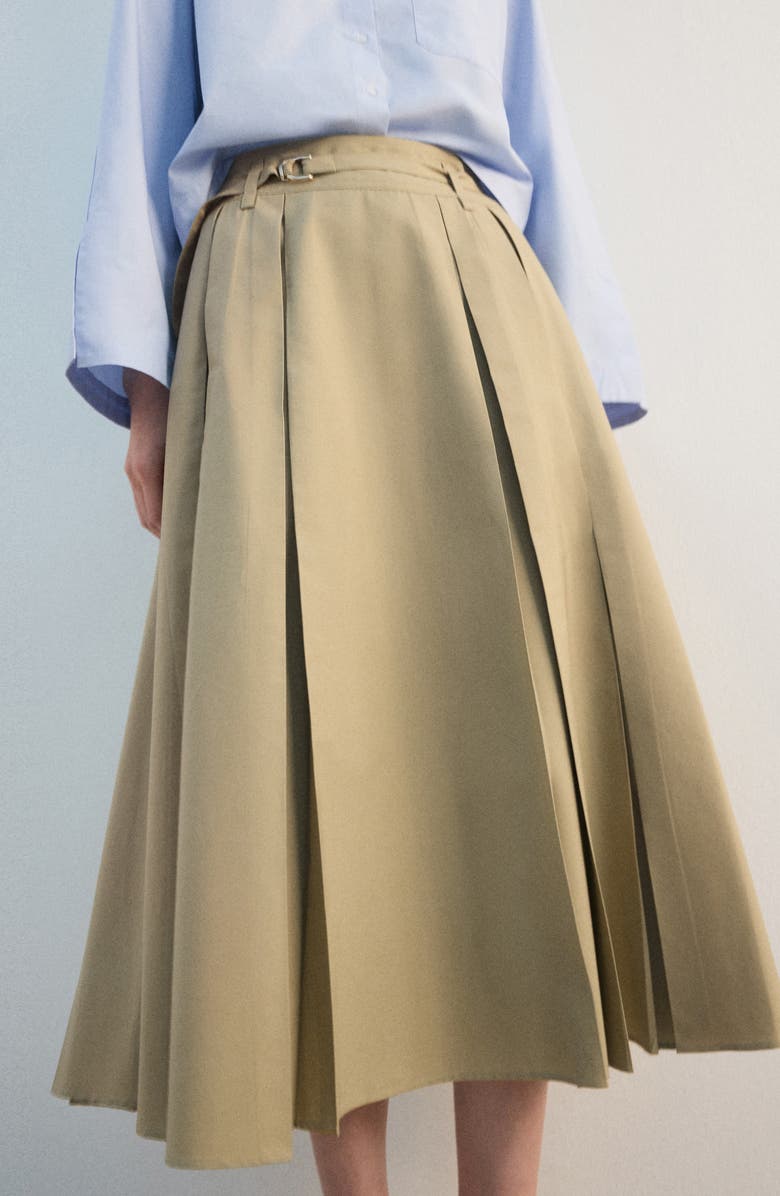 MANGO Belted Pleated A-Line Skirt, Alternate, color, Medium Brown