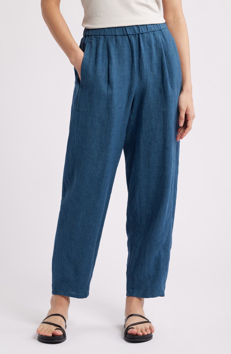 Eileen Fisher Pleated Linen Ankle Lantern Pants, Main, color, Harbor