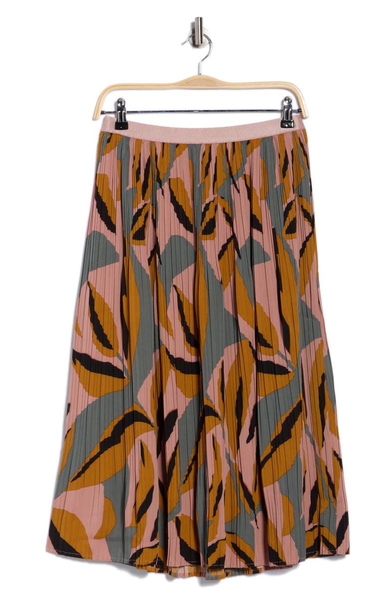 Adrianna Papell Pleated Midi Skirt, Alternate, color, Sea Green Painted Vine