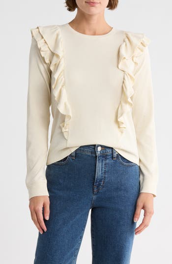 Melrose And Market Ruffle Shoulder Knit Top In Neutral