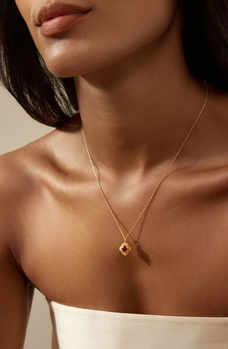 Satya Jewelry Spiritual Strength Garnet Lotus Necklace, Alternate, color, Red