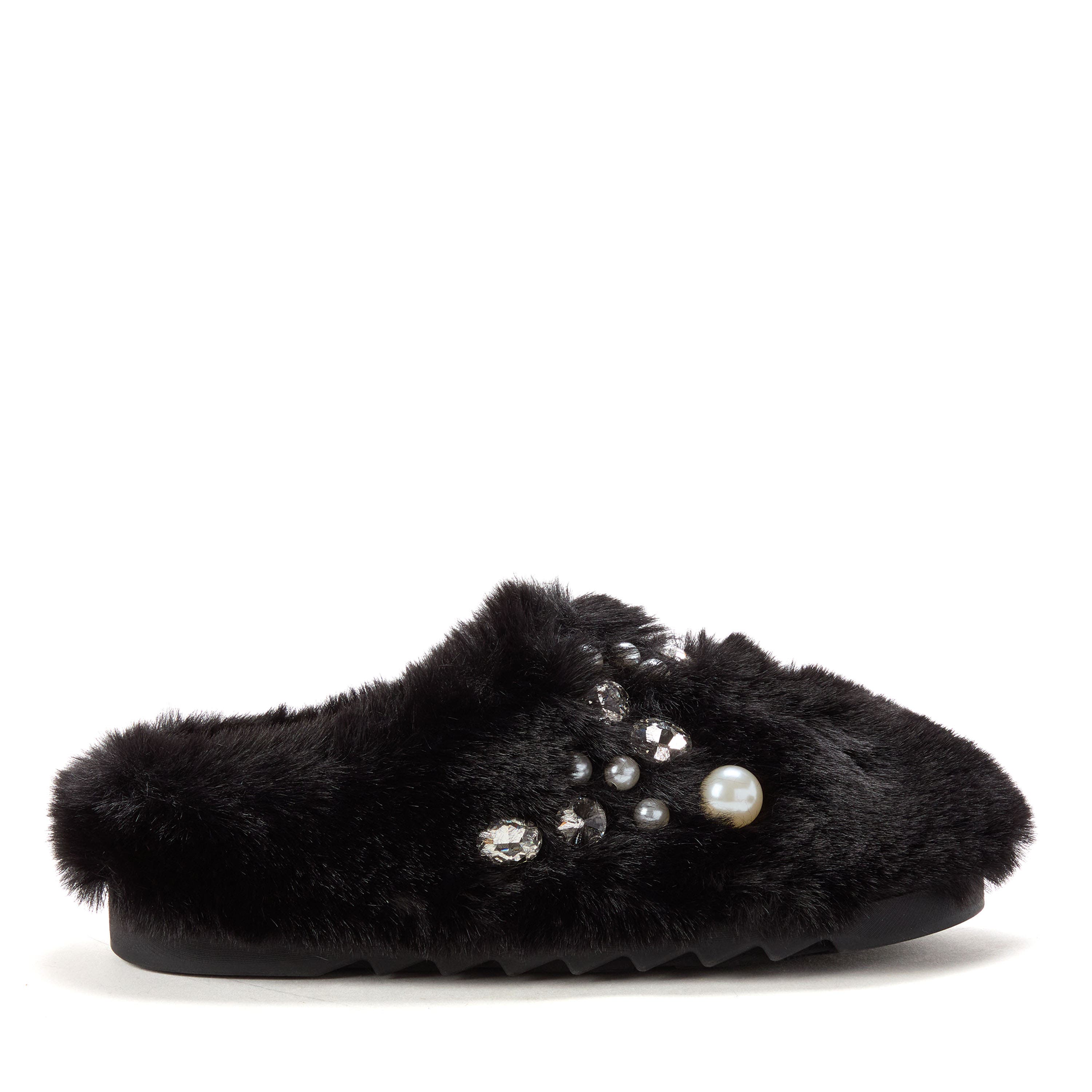 Annabelle Pile Clog With Embellishment Slippers, Alternate, color, BLACK