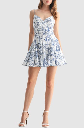 Lush Surplice V-neck Fit & Flare Minidress In White