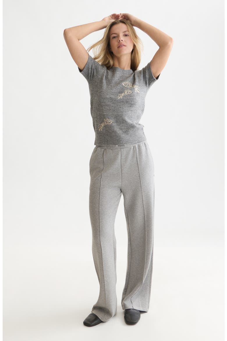 Embroidered Short Sleeve Crewneck Sweater, Alternate, color, GREY MELANGE