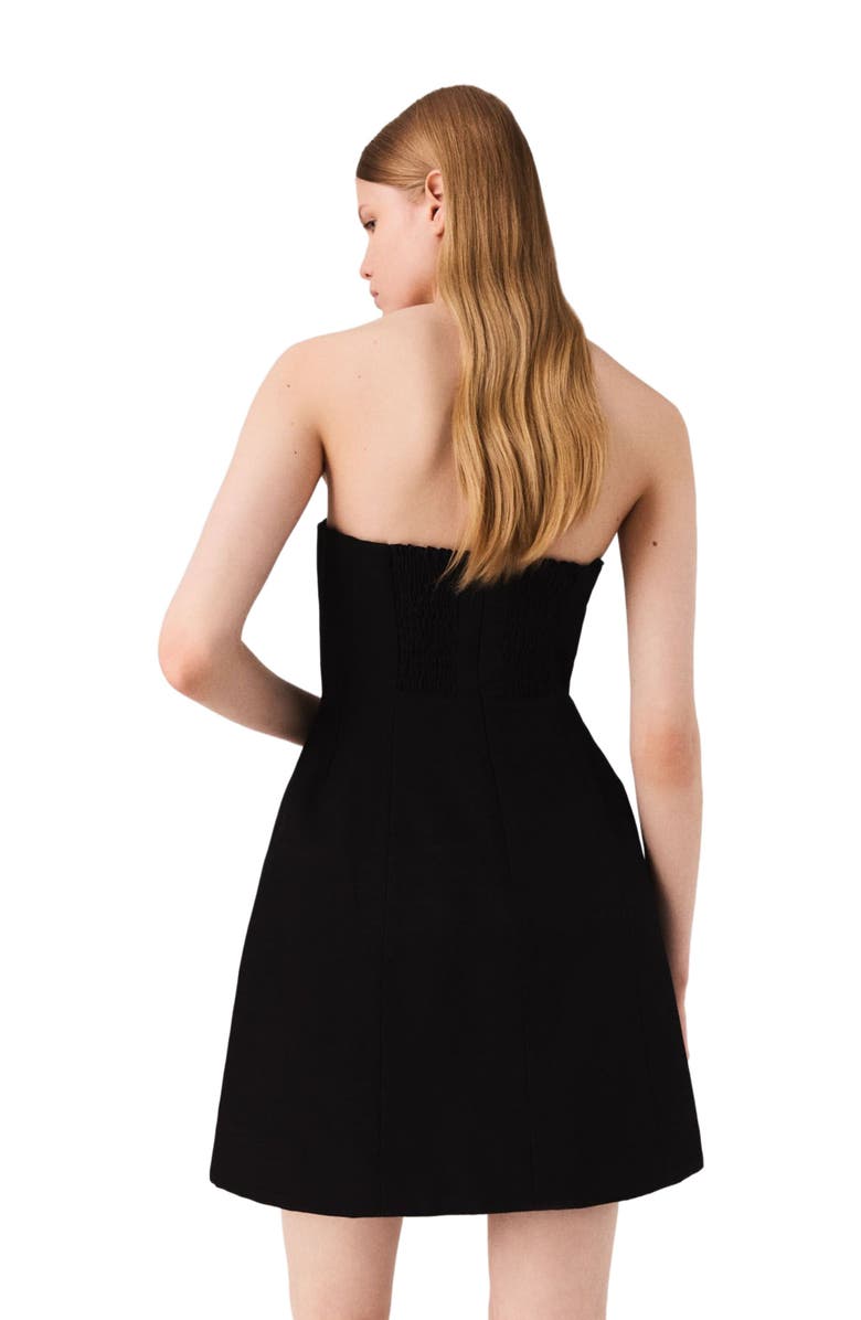 maje Mini strapless linen dress, Alternate, color, Black