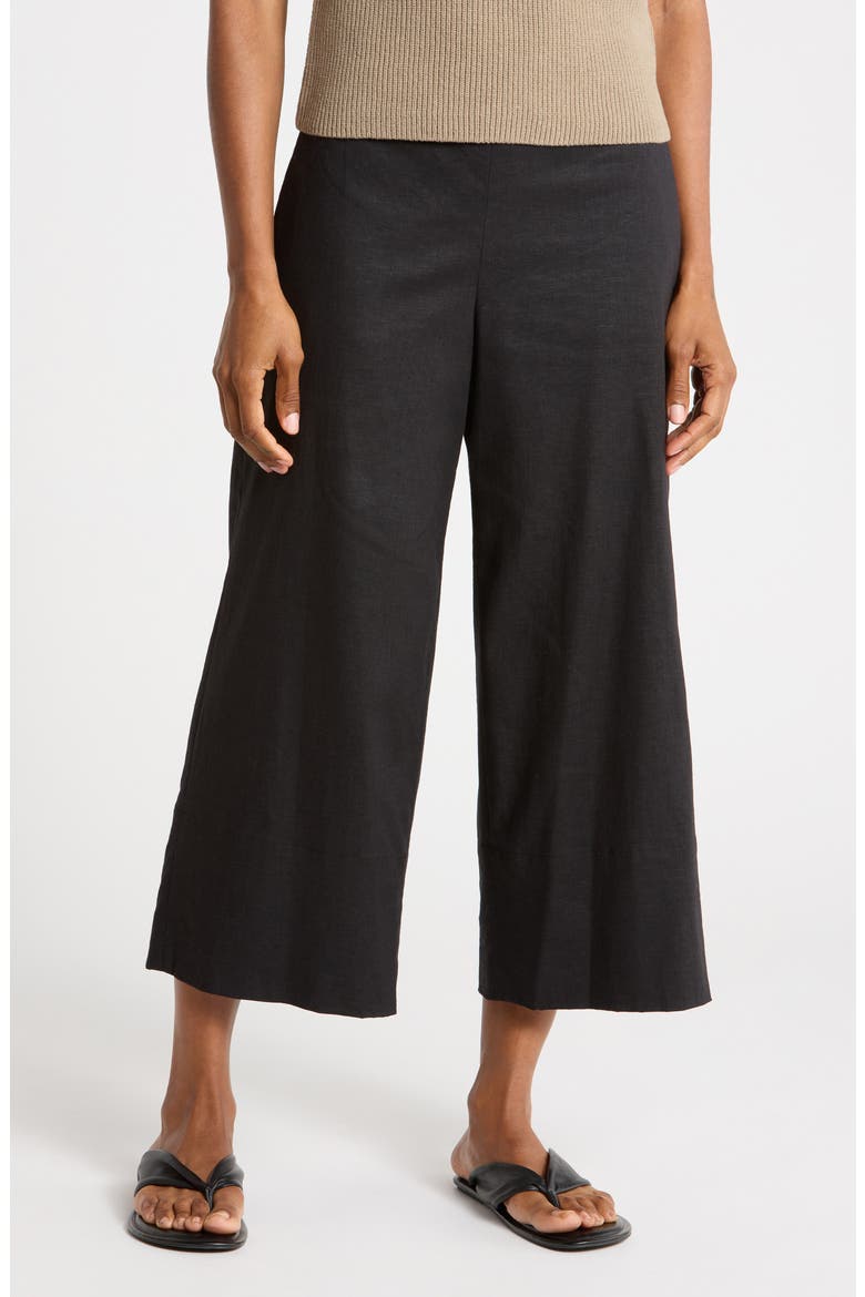 Linen Blend Crop Wide Leg Pants, Main, color, SOFT BLACK