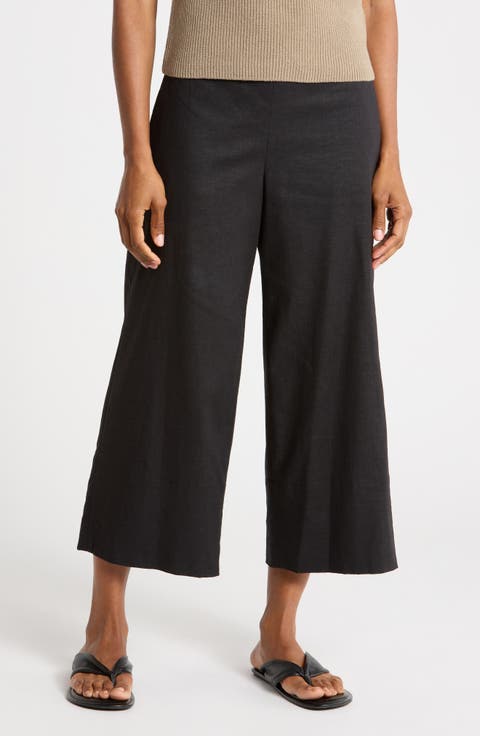 Linen Blend Crop Wide Leg Pants