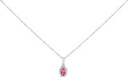 Haus of Brilliance 10K White Gold 5x3mm Gemstone and Diamond Accent Halo Oval Shape 18" Pendant Necklace