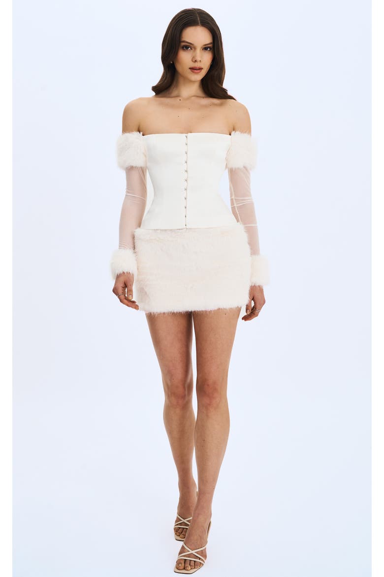 Nola Off-Shoulder Faux Fur Trimmed Top, Alternate, color, Ivory