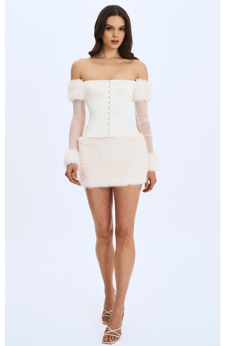 Miss Circle Nola Off-Shoulder Faux Fur Trimmed Top, Alternate, color, Ivory