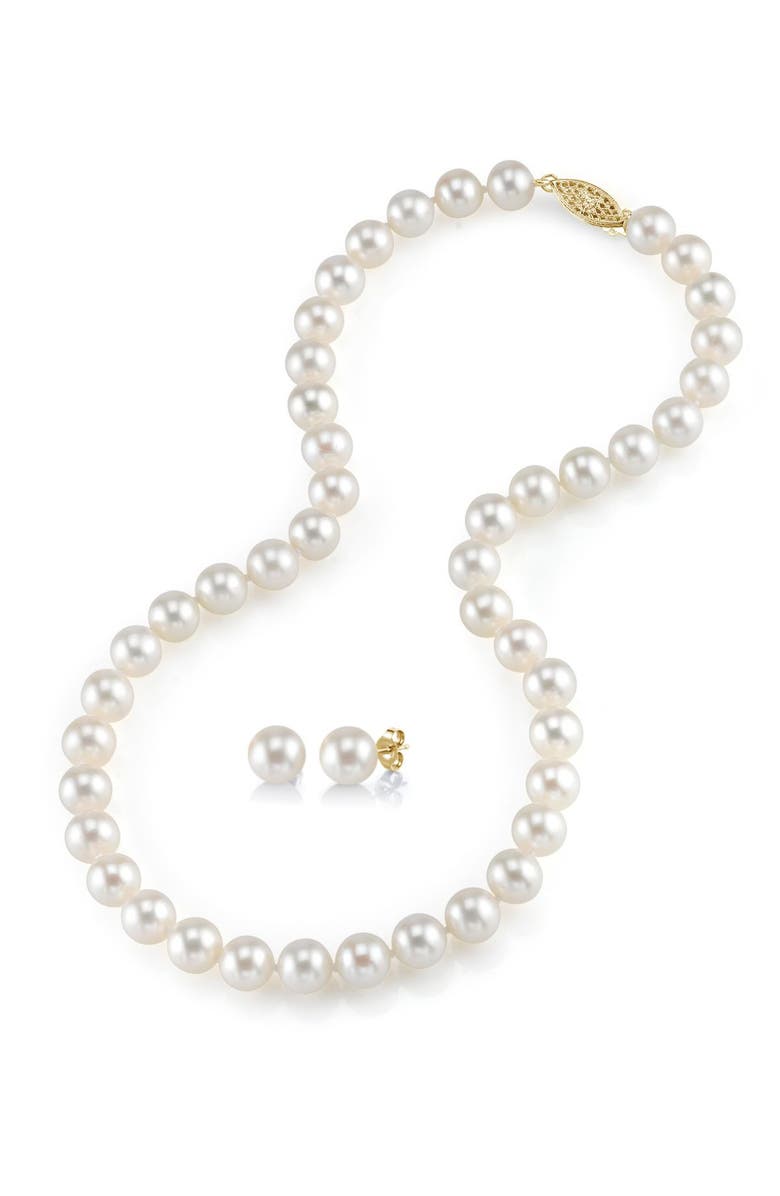 The Pearl Source Freshwater Pearl Necklace & Earrings, Alternate, color, White Gold - Finesse Clasp