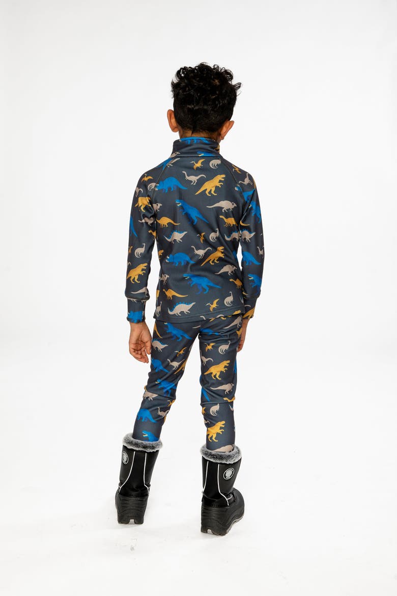 Two Piece Dinosaur Brushed Half-Zip Top & Pants Thermal Underwear, Alternate, color, Grey and Blue Dinosaur Print