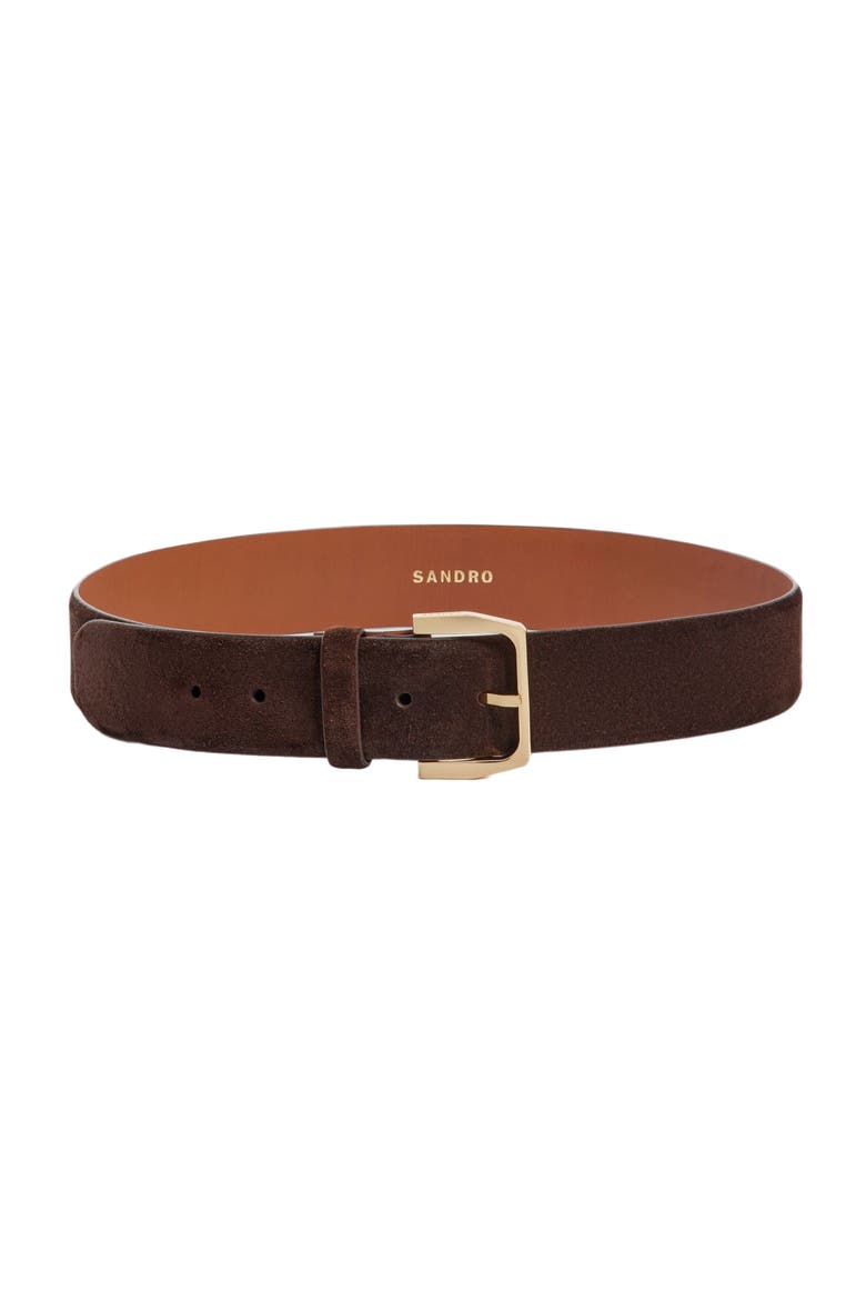 Leather belt with metal buckle, Main, color, Brown