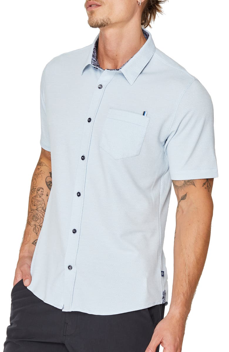 7 Diamonds Vision Of Love Slim Fit Stretch Solid Short Sleeve Button-Up Shirt, Alternate, color, Light Blue