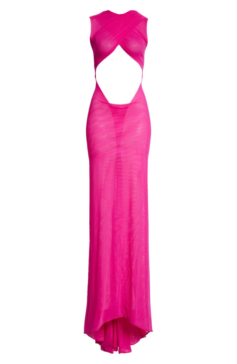 LaQuan Smith Crisscross Sleeveless Sheer Mesh Gown, Alternate, color, 