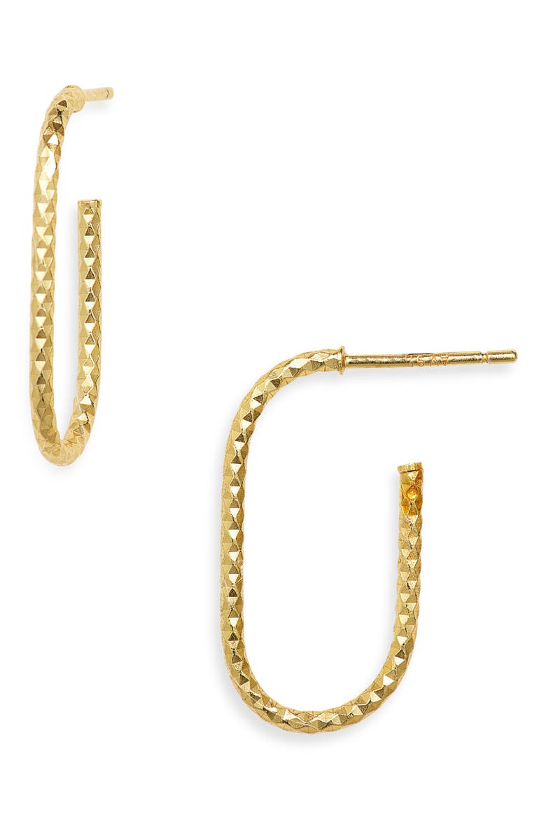 Diamond Cut Elongated Oval Hoop Earrings, Main, color, GOLD