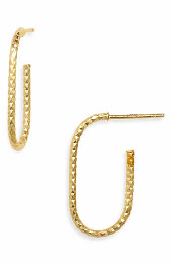 Diamond Cut Elongated Oval Hoop Earrings