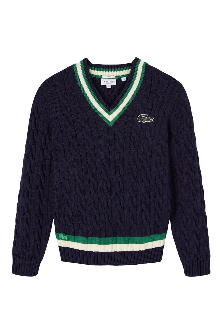 Cable Knit Wool Blend Tennis Sweater, Alternate, color, UJ7 NAVY BLUE/ ROCKET-WHITE