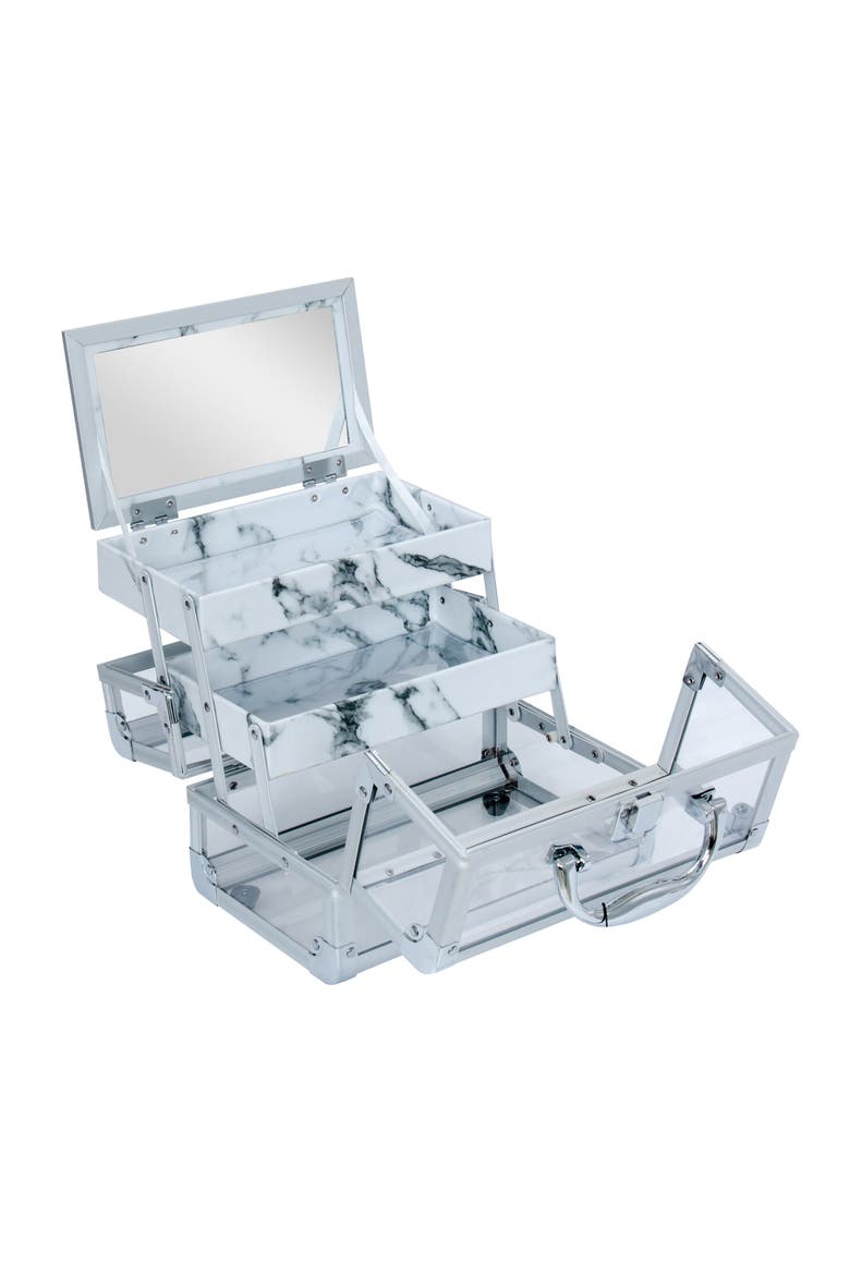 Savvy Lux Makeup Travel Case with Mirror - Rose Gold Clear Marble, Alternate, color, Rose Gold Clear White Marble