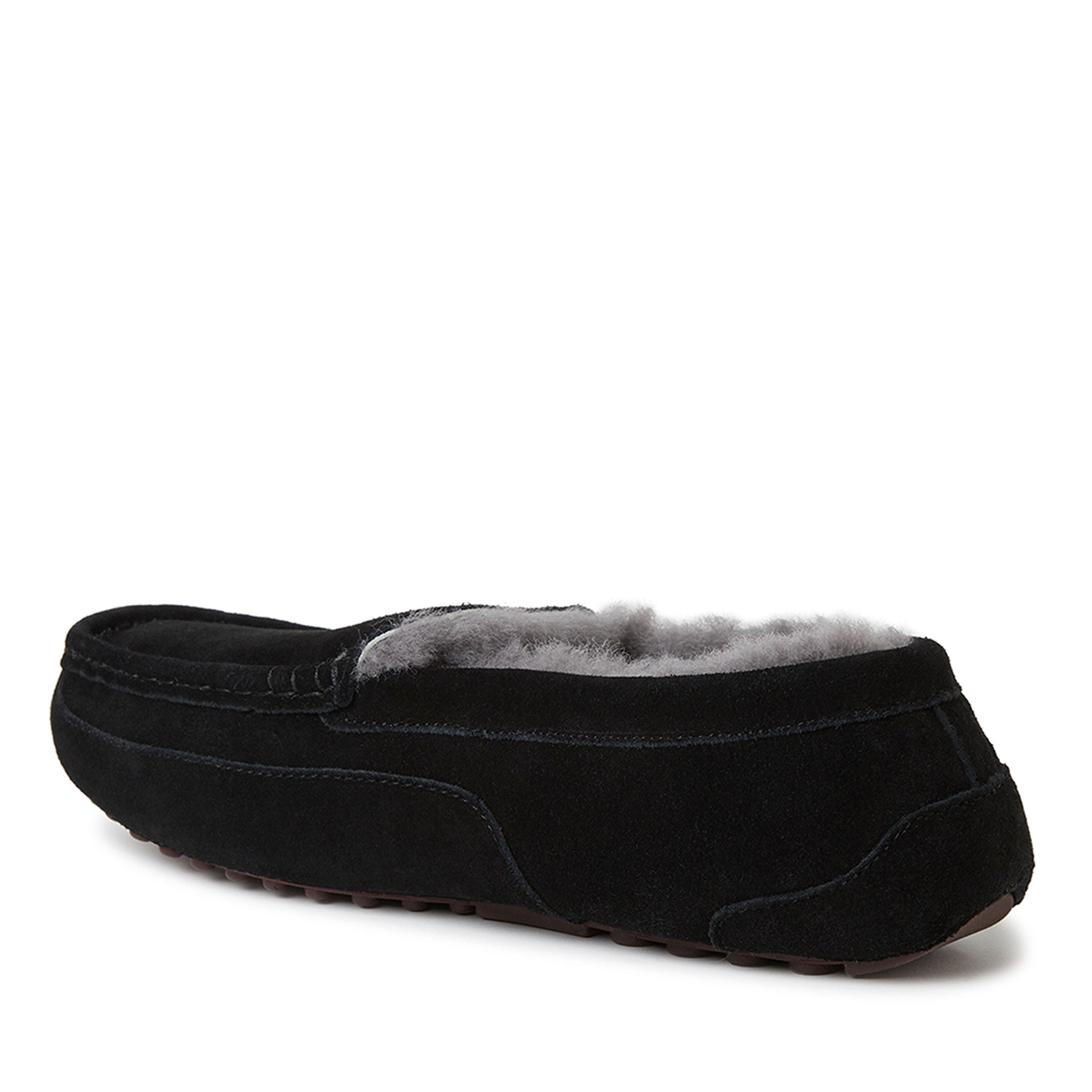 DEARFOAMS Fireside Melbourne Genuine Shearling Moccasin Slipper, Alternate, color, Black