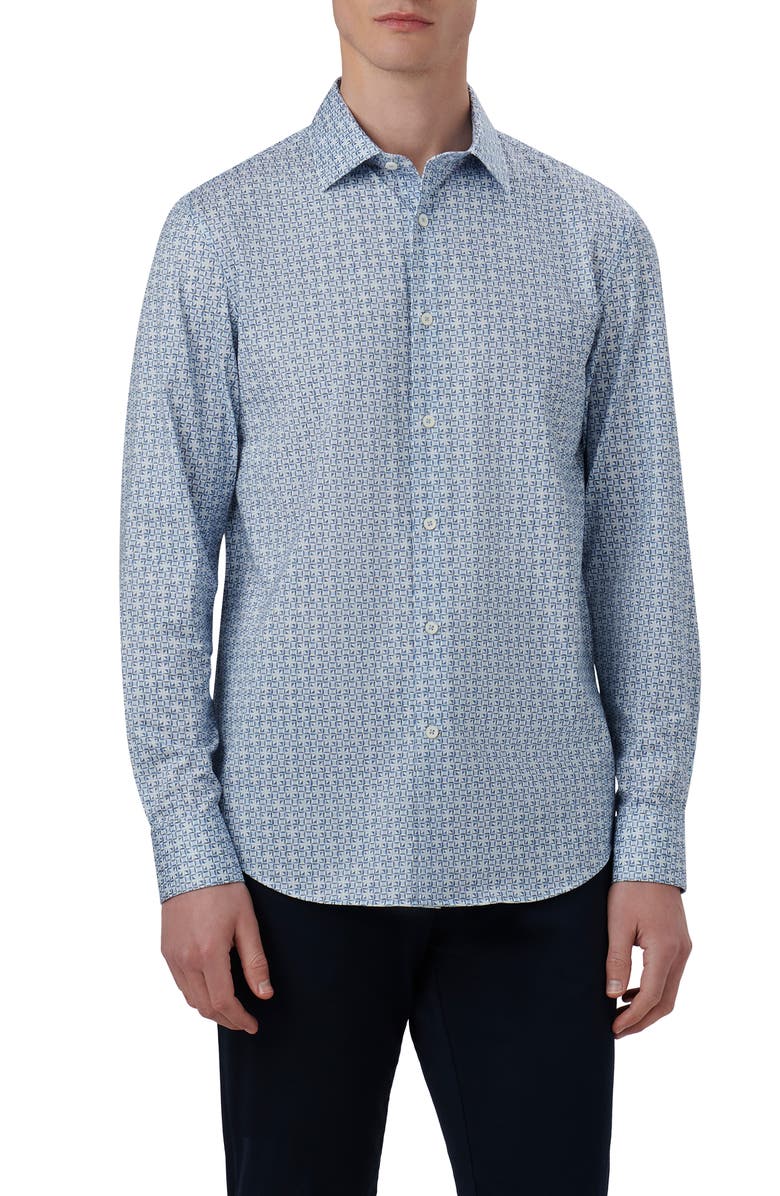 Bugatchi James OoohCotton<sup
®</sup
 Geometric Print Button-Up Shirt, Main, color, Air Blue