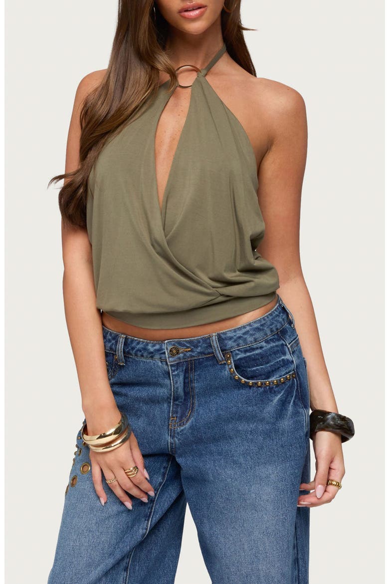 Metta Ring Cutout Halter Top, Main, color, OLIVE