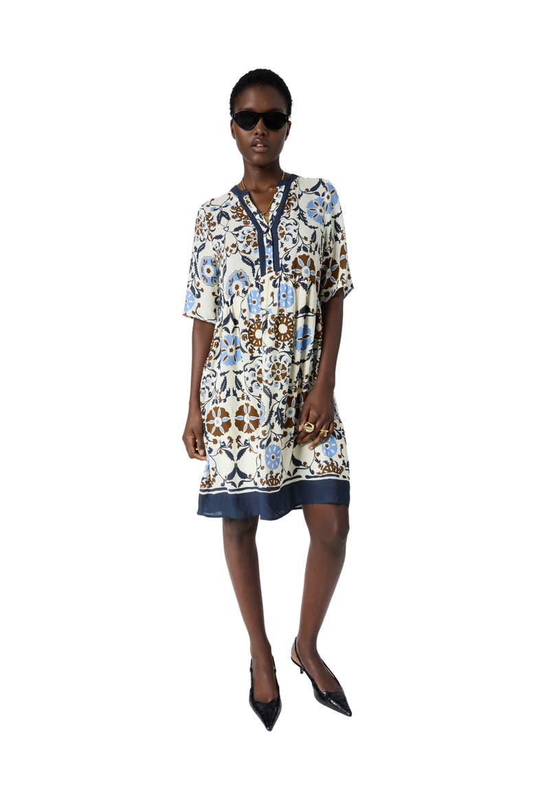 Romaine Printed Tunic Dress, Alternate, color, Ecru