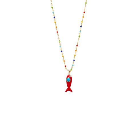Colored Enamel /Turquoise Fish Charm Extra Long Necklace