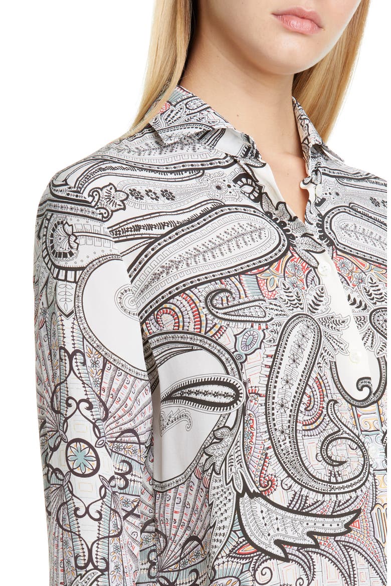 Paisley Print Silk Blouse, Alternate, color, BLACK