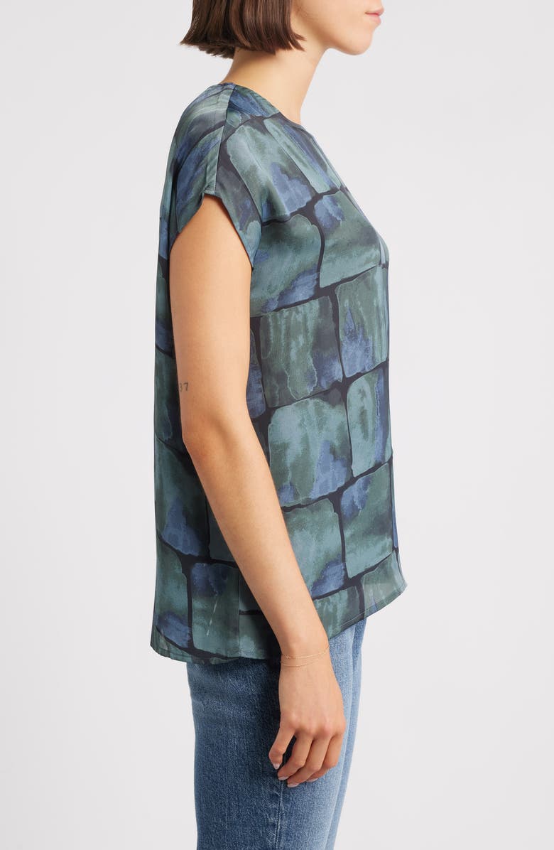 APNY Print Cap Sleeve Shell, Alternate, color, Blue/ Green Multi