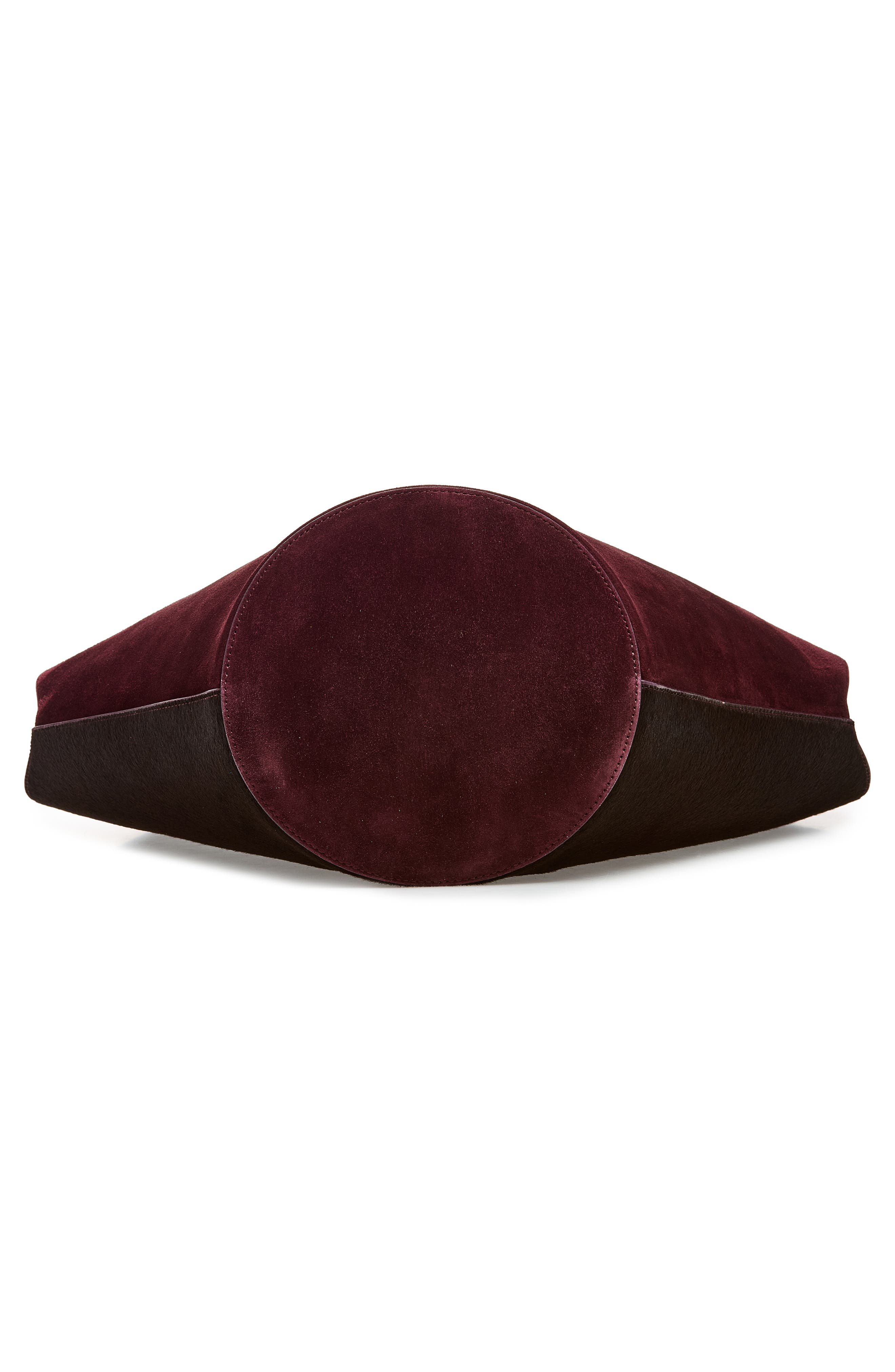 Khaite Small Lotus Suede & Genuine Calf Hair Bag, Alternate, color, Rouge Noir