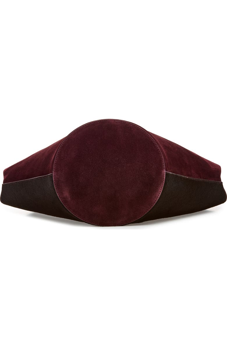 Khaite Small Lotus Suede & Genuine Calf Hair Bag, Alternate, color, Rouge Noir